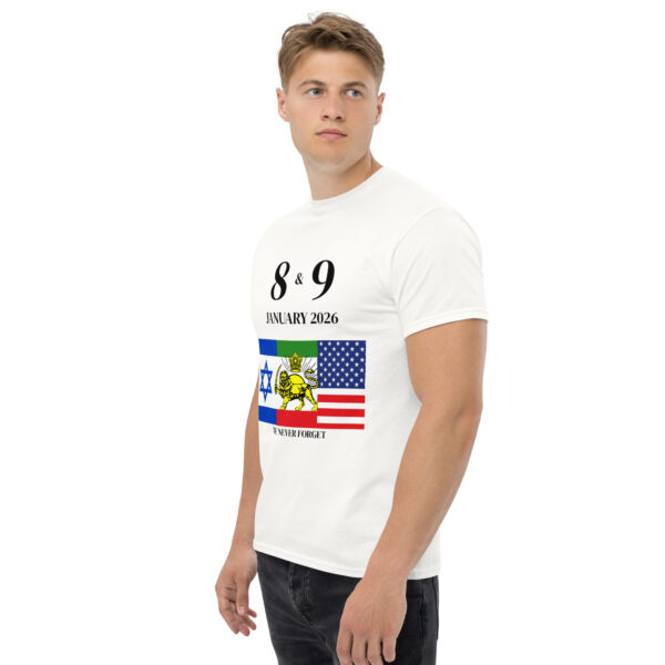 unisex-classic-tee-white-left-front-6a2a718027087.jpg Unisex classic tee - Israel–Iran–USA Unity Lion Flag (Front Only)